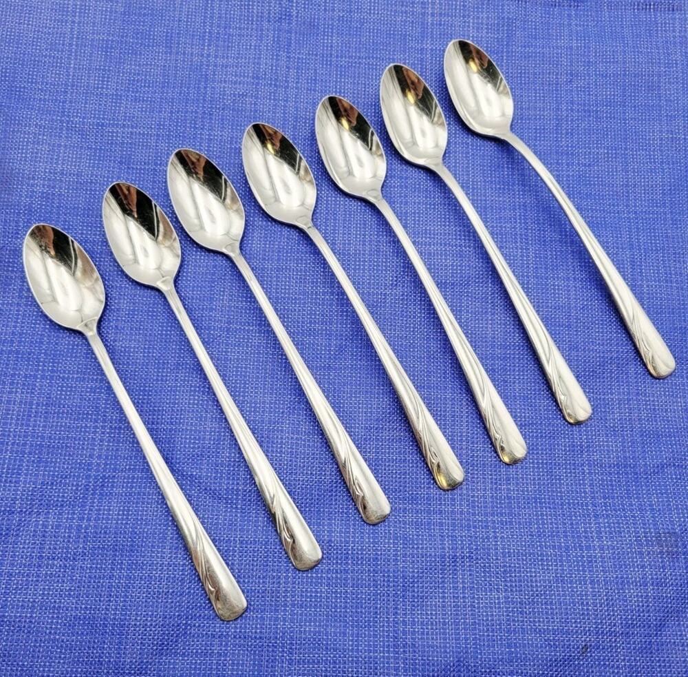 Set of 7 Oneida Oceanic Iced Teaspoon Stainless Flatware Vtg